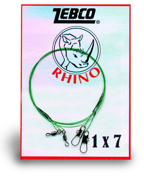 2 Stück RHINO Stahlvorfach 1x7 mit Wirbel und Karabiner - 50 cm - 15 kg - 0,36mm